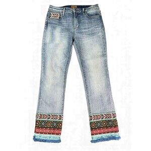 Driftwood Free People Colette Jeans sz 27 Embroidered Cropped Straight Leg BOHO